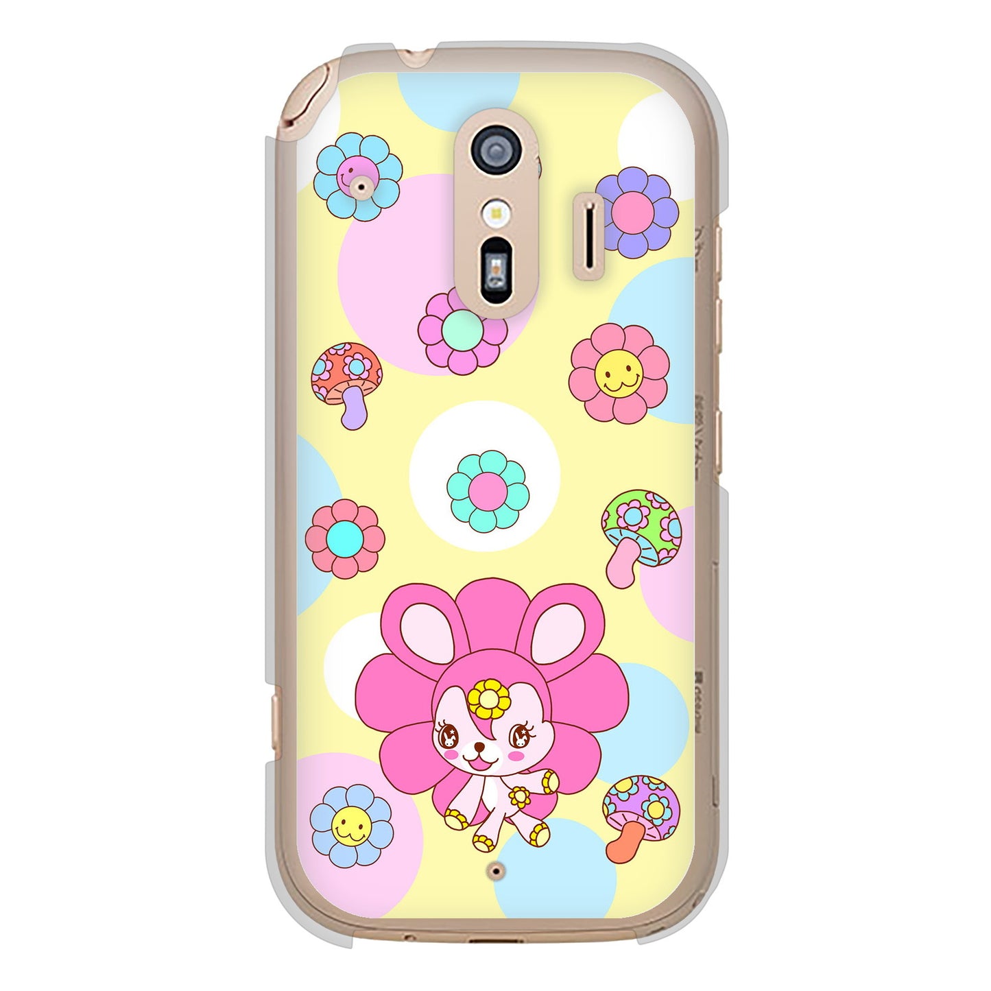 らくらくスマートフォン F-42A docomo 高画質仕上げ 背面印刷 ハードケース むかいあぐる フラワーうさぎのフラッピョン