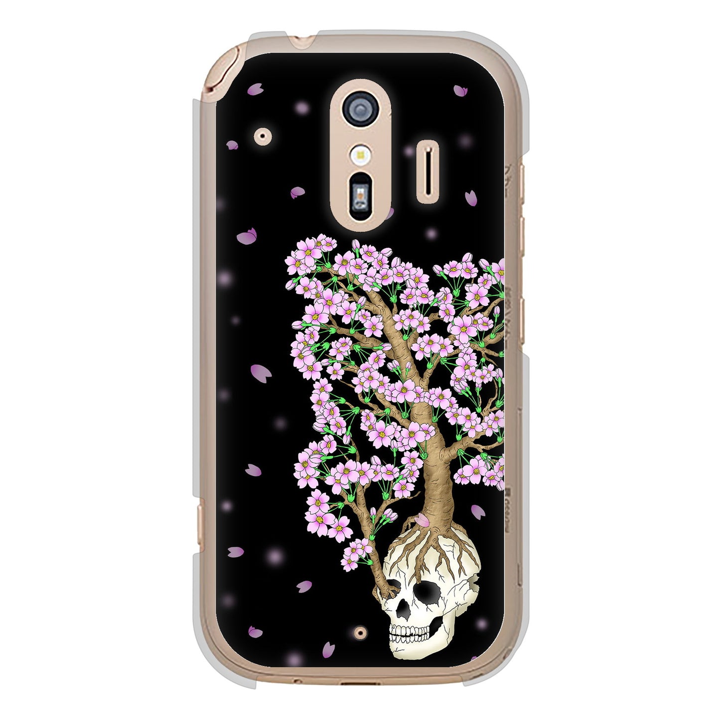 らくらくスマートフォン F-42A docomo 高画質仕上げ 背面印刷 ハードケース むかいあぐる 苺骸骨王冠蔦