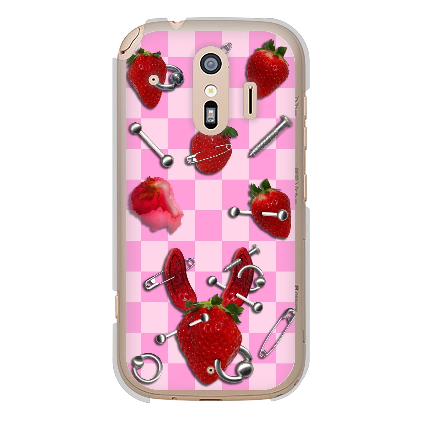 らくらくスマートフォン F-42A docomo 高画質仕上げ 背面印刷 ハードケース むかいあぐる 苺パンク