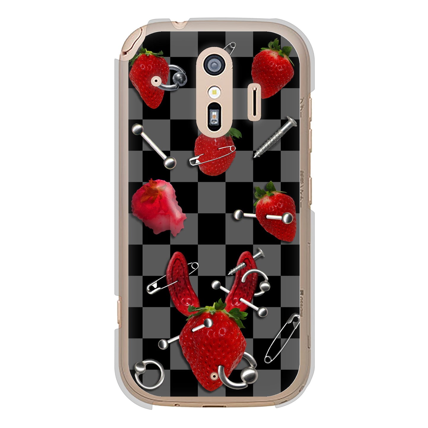 らくらくスマートフォン F-42A docomo 高画質仕上げ 背面印刷 ハードケース むかいあぐる 苺パンク