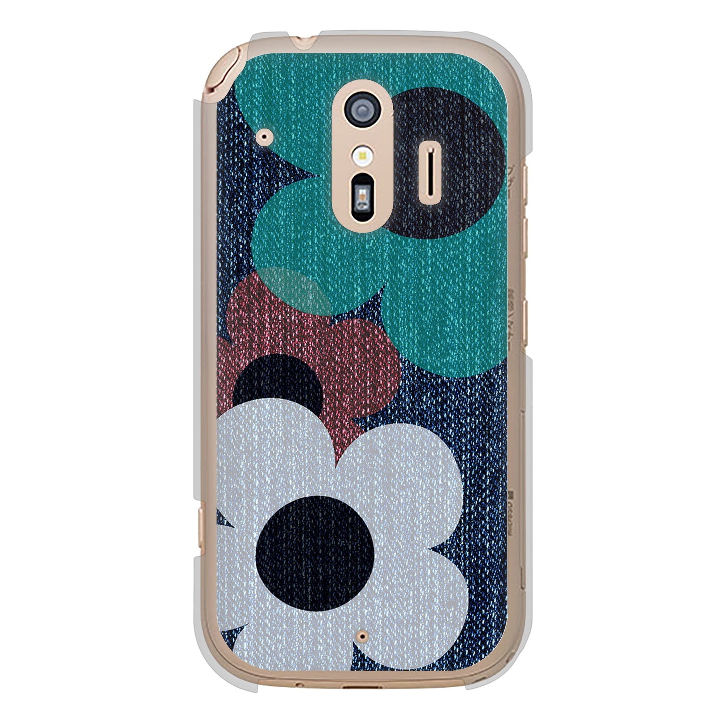 らくらくスマートフォン F-42A docomo 高画質仕上げ 背面印刷 ハードケース 【EK869 ルーズフラワーinデニム風】