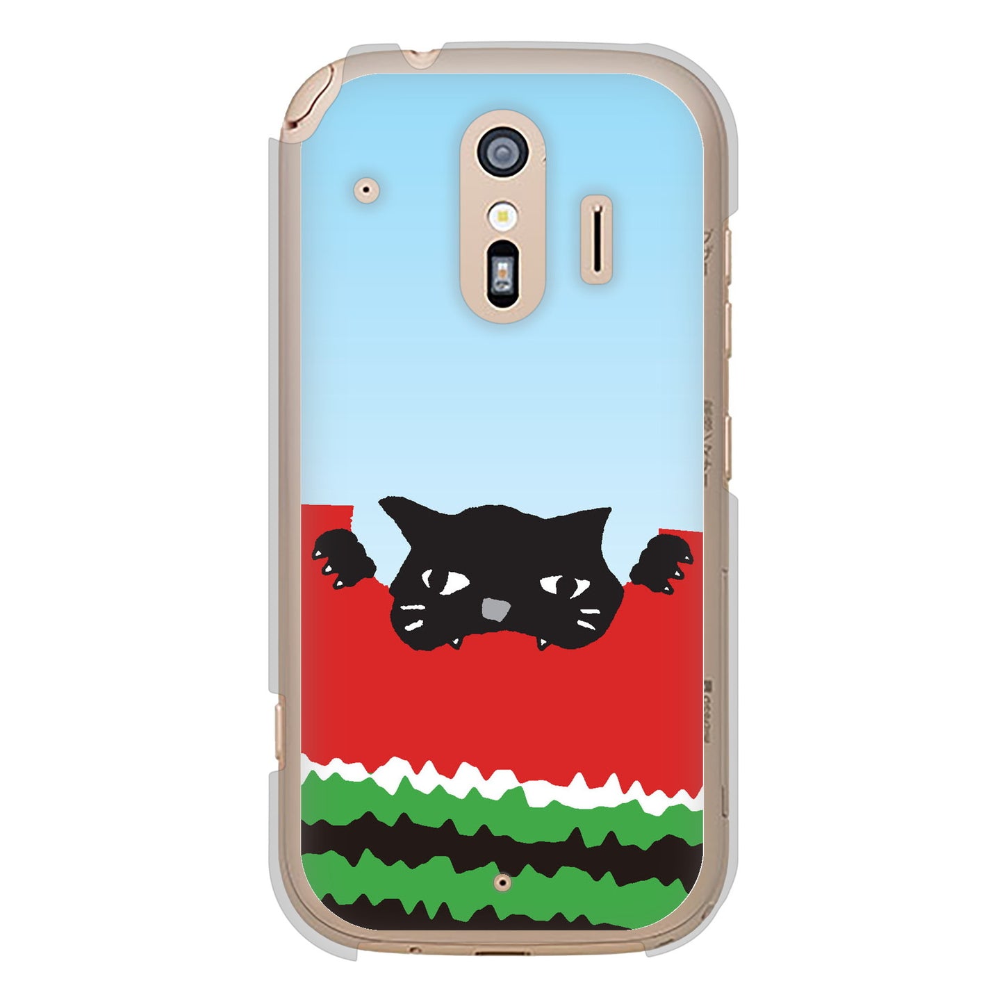 らくらくスマートフォン F-42A docomo 高画質仕上げ 背面印刷 ハードケース すいかをかじるネコ