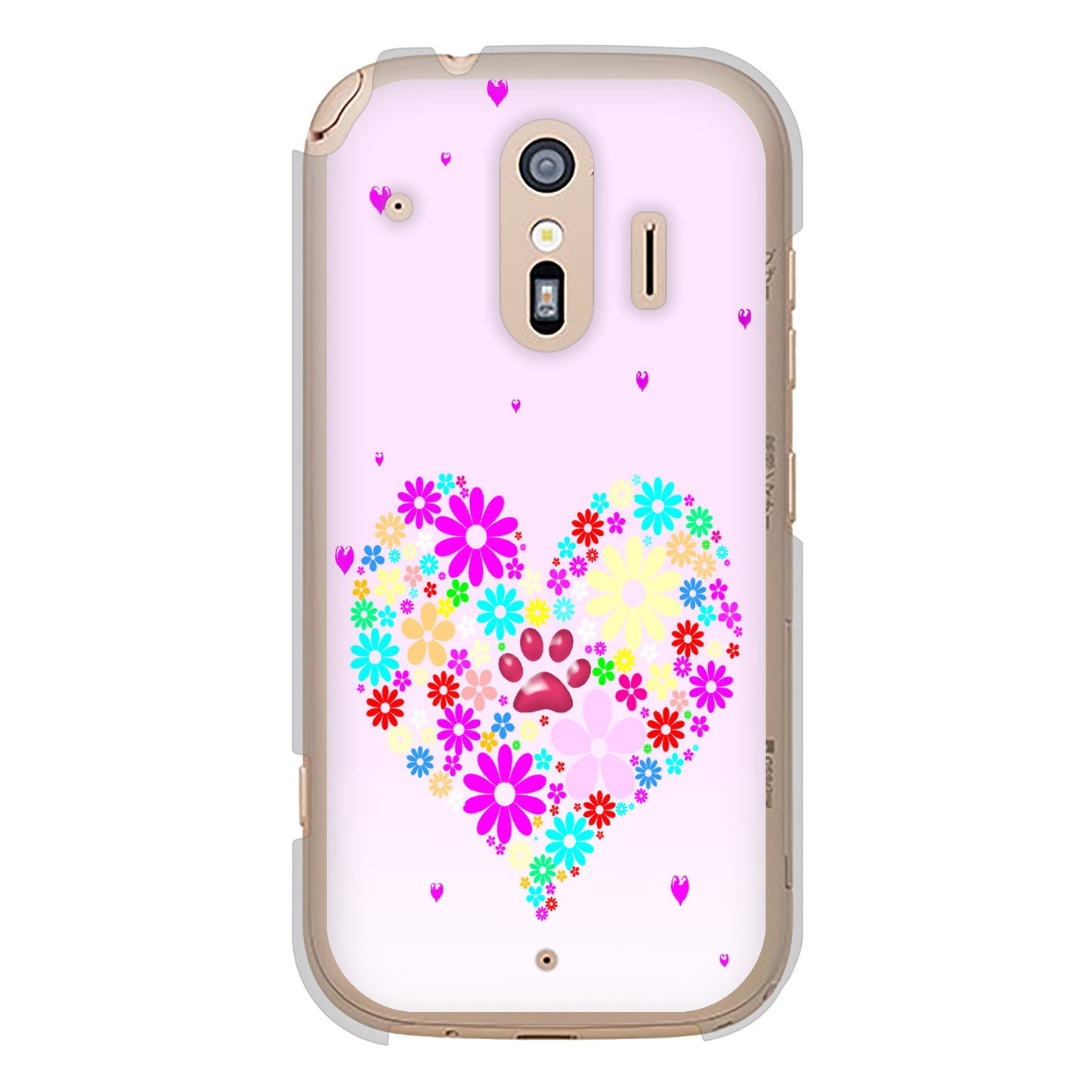 らくらくスマートフォン F-42A docomo 高画質仕上げ 背面印刷 ハードケース ハートと肉球