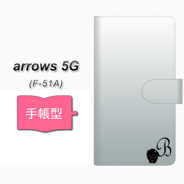 docomo アローズ5G F-51A 高画質仕上げ プリント手帳型ケース(通常型)【YI843 イニシャル ネコ B】
