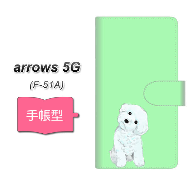 docomo アローズ5G F-51A 高画質仕上げ プリント手帳型ケース(通常型)【YJ071 トイプードルホワイト(グリーン)】