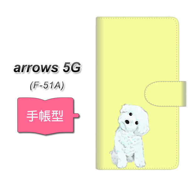 docomo アローズ5G F-51A 高画質仕上げ プリント手帳型ケース(通常型)【YJ072 トイプードルホワイト(イエロー)】