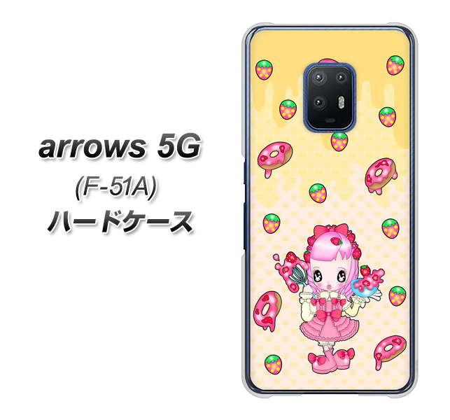 docomo アローズ5G F-51A 高画質仕上げ 背面印刷 ハードケース【AG815 ストロベリードーナツ（水玉黄）】