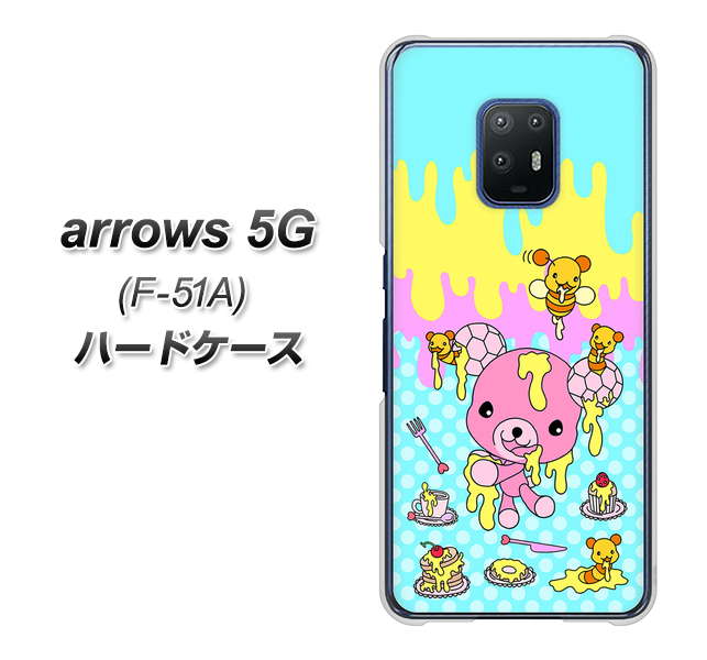 docomo アローズ5G F-51A 高画質仕上げ 背面印刷 ハードケース【AG821 ハニベア（水玉水色）】