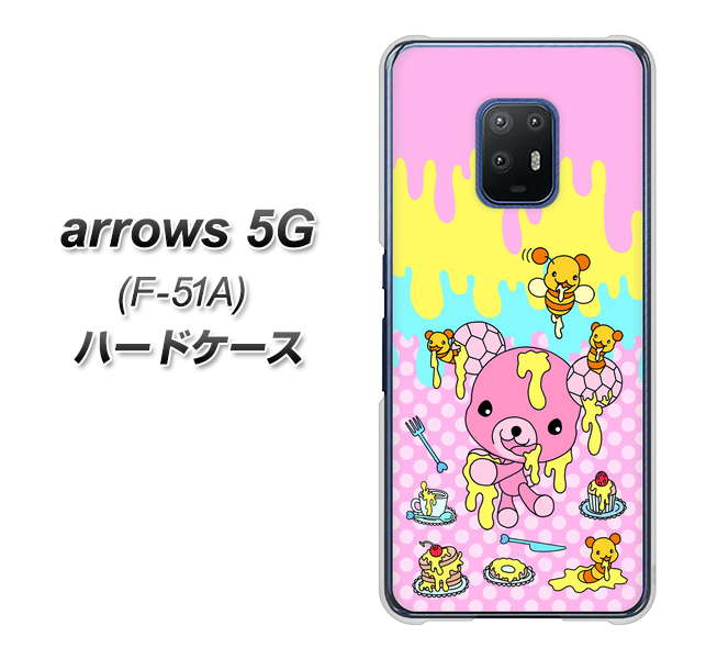 docomo アローズ5G F-51A 高画質仕上げ 背面印刷 ハードケース【AG822 ハニベア(水玉ピンク)】