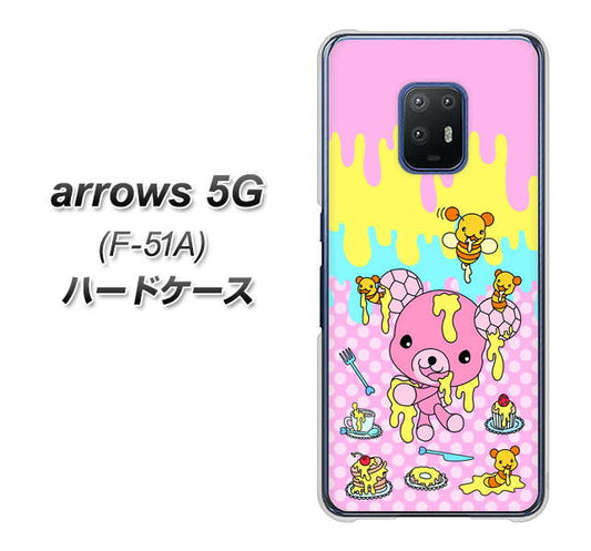 docomo アローズ5G F-51A 高画質仕上げ 背面印刷 ハードケース【AG822 ハニベア(水玉ピンク)】