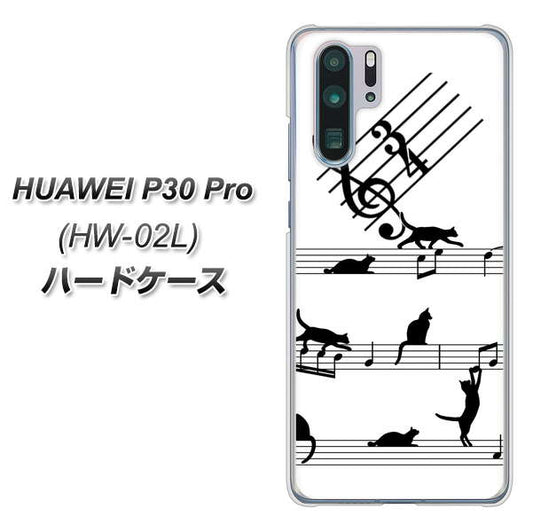 docomo HUAWEI(ファーウェイ) P30 Pro HW-02L 高画質仕上げ 背面印刷 ハードケース【1112 音符とじゃれるネコ2】