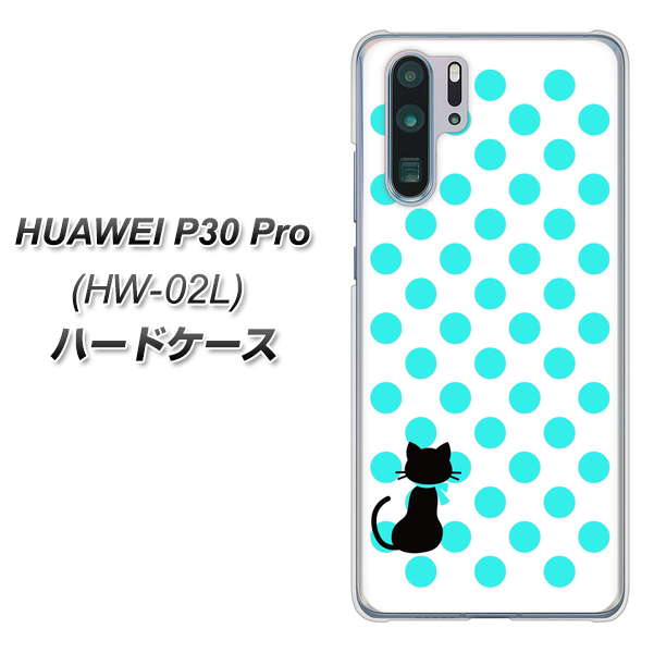 docomo HUAWEI(ファーウェイ) P30 Pro HW-02L 高画質仕上げ 背面印刷 ハードケース【EK809 ネコとシンプル ライトブルー】