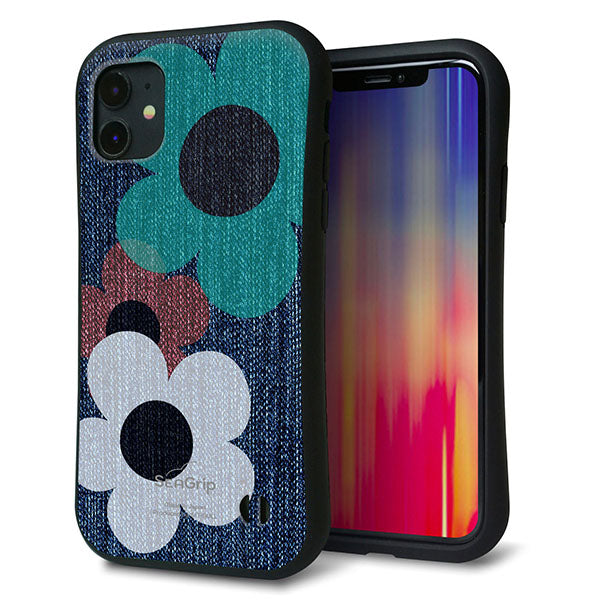 iPhone11 スマホケース 「SEA Grip」 グリップケース Sライン 【EK869 ルーズフラワーinデニム】 UV印刷