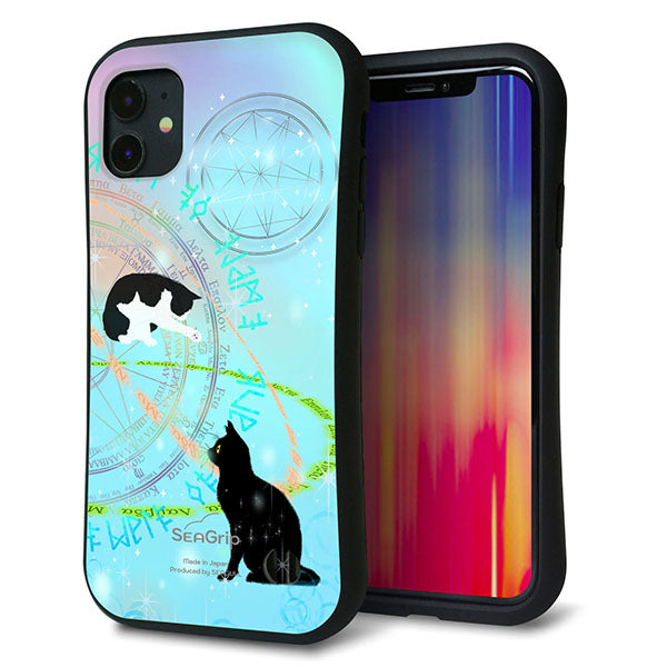 iPhone11 スマホケース 「SEA Grip」 グリップケース Sライン 【YJ329 魔法陣猫 キラキラ パステル 】 UV印刷