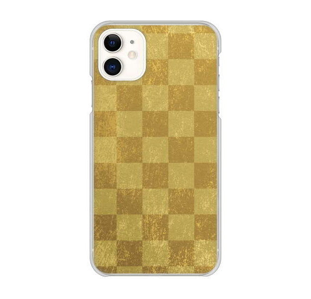 iPhone 11 高画質仕上げ 背面印刷 ハードケース 【619 市松模様—金(骨董風に傷んだイメージ)】