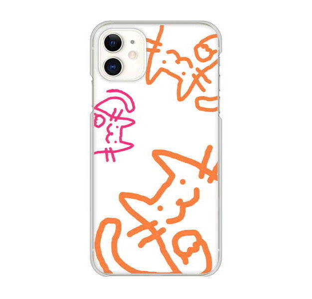 iPhone 11 高画質仕上げ 背面印刷 ハードケース 【1098 手まねきする3匹のネコ】