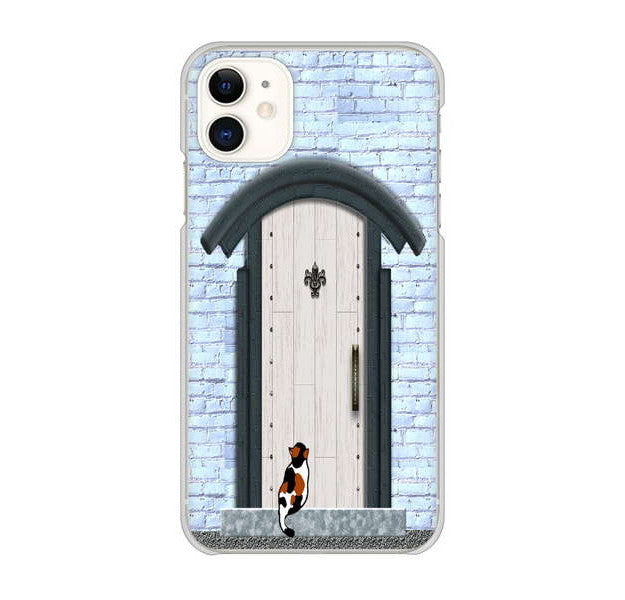 iPhone 11 高画質仕上げ 背面印刷 ハードケース 猫とドア