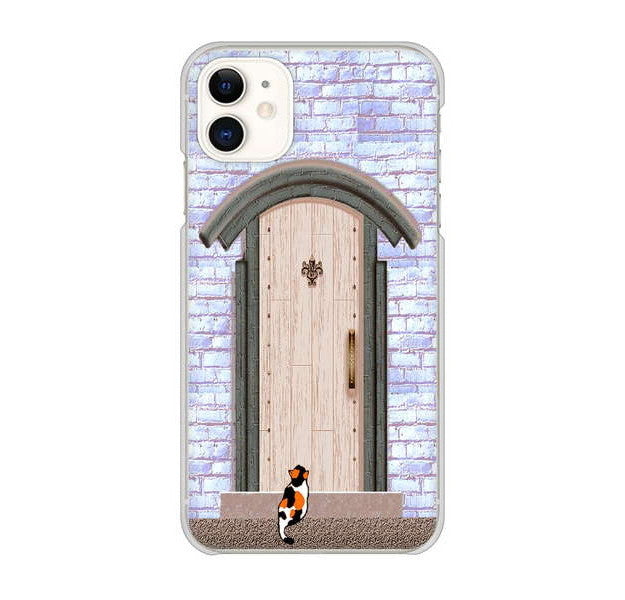 iPhone 11 高画質仕上げ 背面印刷 ハードケース 猫とドア