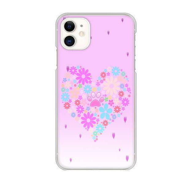 iPhone 11 高画質仕上げ 背面印刷 ハードケース ハートと肉球