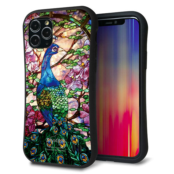 iPhone11 Pro スマホケース 「SEA Grip」 グリップケース Sライン 【MA996 ステンドグラス クジャク】 UV印刷