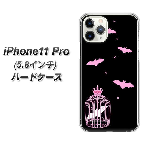 iPhone11 Pro (5.8インチ) 高画質仕上げ 背面印刷 ハードケース【AG809 こうもりの王冠鳥かご(黒×ピンク)】