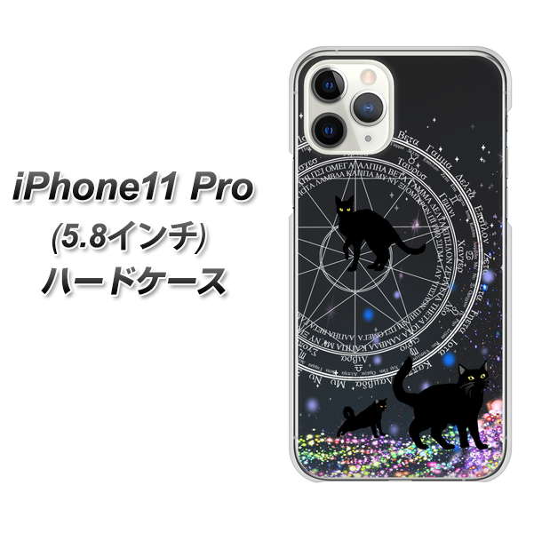 iPhone11 Pro (5.8インチ) 高画質仕上げ 背面印刷 ハードケース【YJ330 魔法陣猫　キラキラ 黒猫】