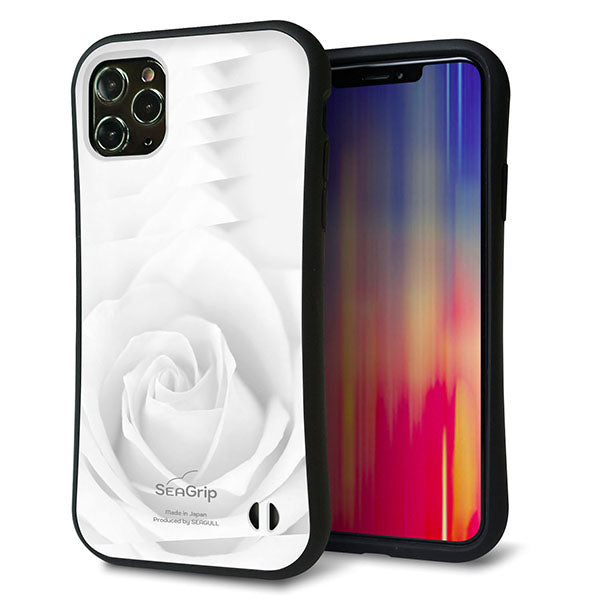iPhone11 Pro Max スマホケース 「SEA Grip」 グリップケース Sライン 【402 ホワイトRose】 UV印刷