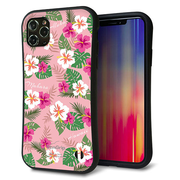 iPhone11 Pro Max スマホケース 「SEA Grip」 グリップケース Sライン 【SC882 ハワイアンアロハレトロ ピンク】 UV印刷