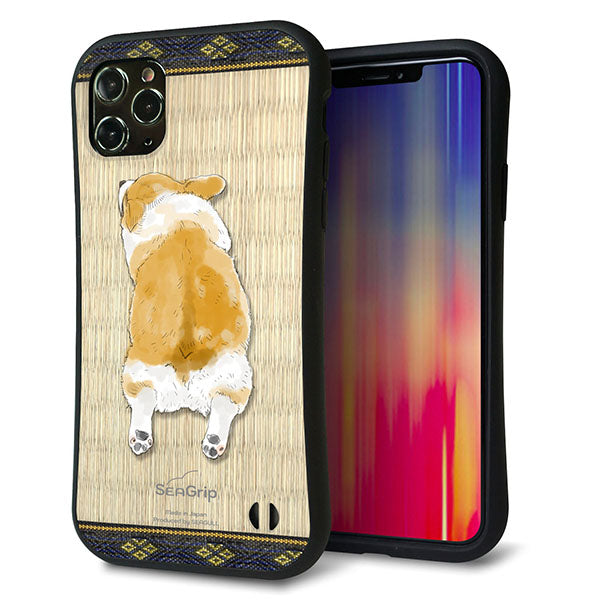 iPhone11 Pro Max スマホケース 「SEA Grip」 グリップケース Sライン 【TA001 コーギー 畳】 UV印刷