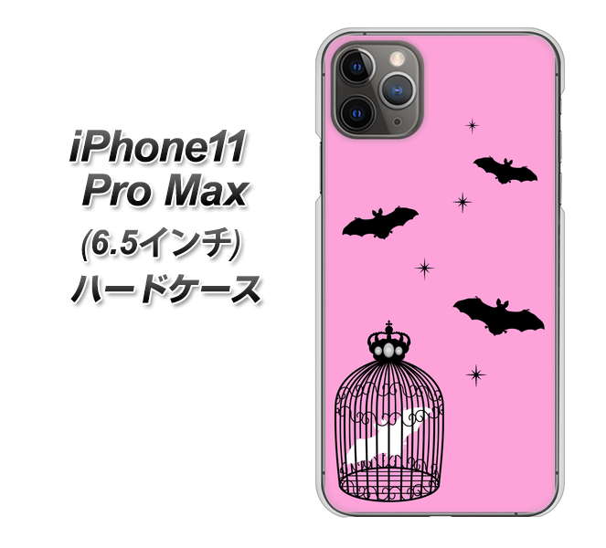 iPhone11 Pro Max (6.5インチ) 高画質仕上げ 背面印刷 ハードケース【AG808 こうもりの王冠鳥かご(ピンク×黒)】