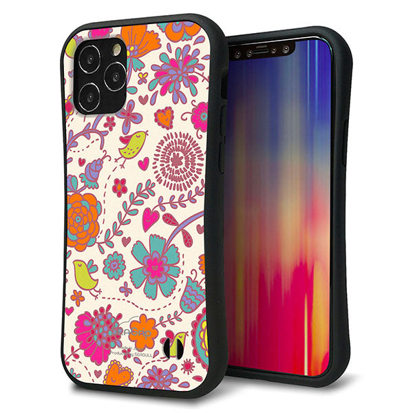 iPhone12 スマホケース 「SEA Grip」 グリップケース Sライン 【323 小鳥と花】 UV印刷