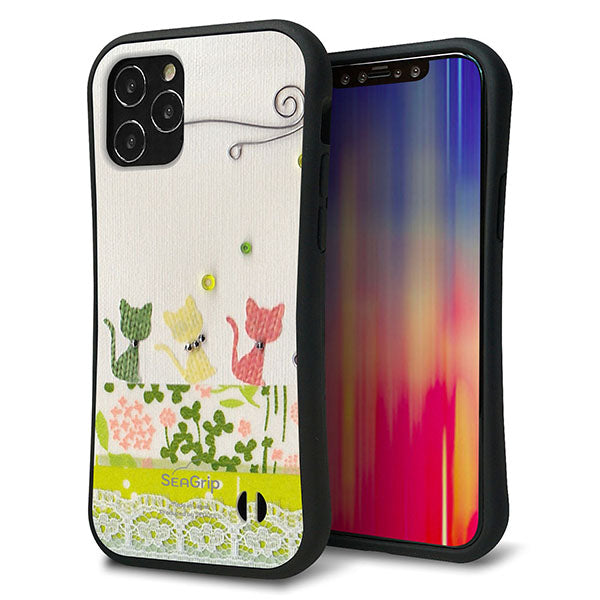 iPhone12 スマホケース 「SEA Grip」 グリップケース Sライン 【1106 クラフト写真 ネコ (ワイヤー2) 】 UV印刷
