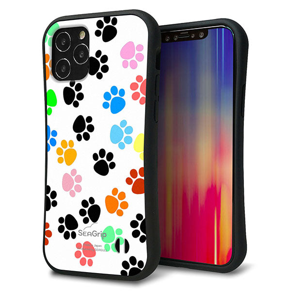 iPhone12 スマホケース 「SEA Grip」 グリップケース Sライン 【1108 あしあとカラフル】 UV印刷