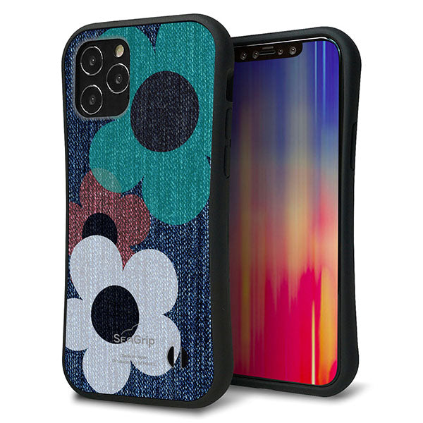 iPhone12 スマホケース 「SEA Grip」 グリップケース Sライン 【EK869 ルーズフラワーinデニム】 UV印刷
