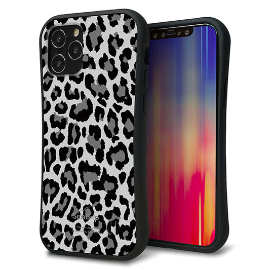 iPhone12 スマホケース 「SEA Grip」 グリップケース Sライン 【MA817 レオパード × グレー 】 UV印刷
