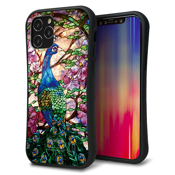 iPhone12 スマホケース 「SEA Grip」 グリップケース Sライン 【MA996 ステンドグラス クジャク】 UV印刷