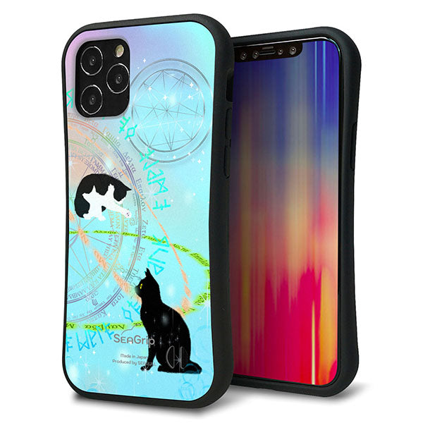 iPhone12 スマホケース 「SEA Grip」 グリップケース Sライン 【YJ329 魔法陣猫 キラキラ パステル 】 UV印刷
