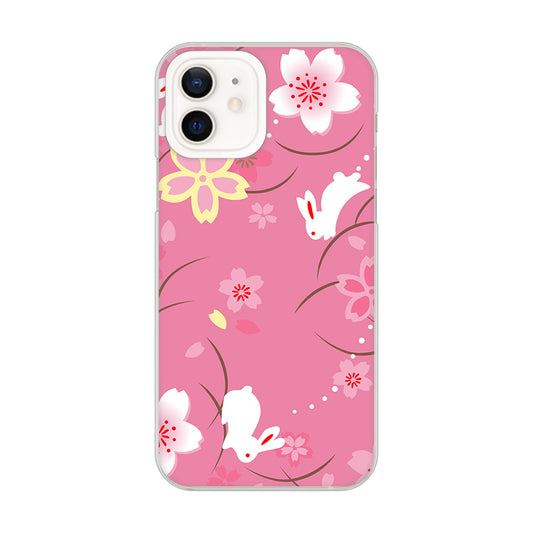 iPhone12 高画質仕上げ 背面印刷 ハードケース 【149 桜と白うさぎ】