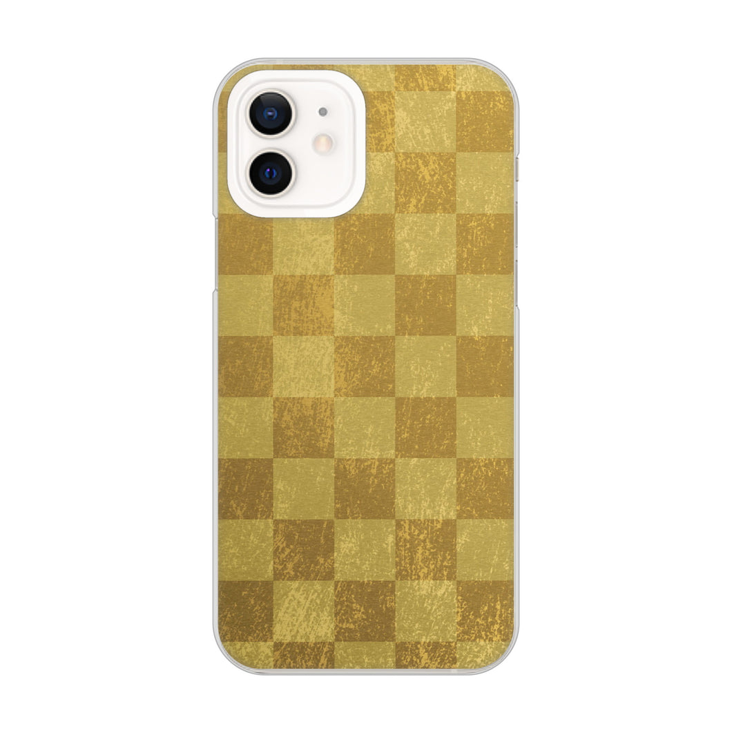 iPhone12 高画質仕上げ 背面印刷 ハードケース 【619 市松模様—金(骨董風に傷んだイメージ)】