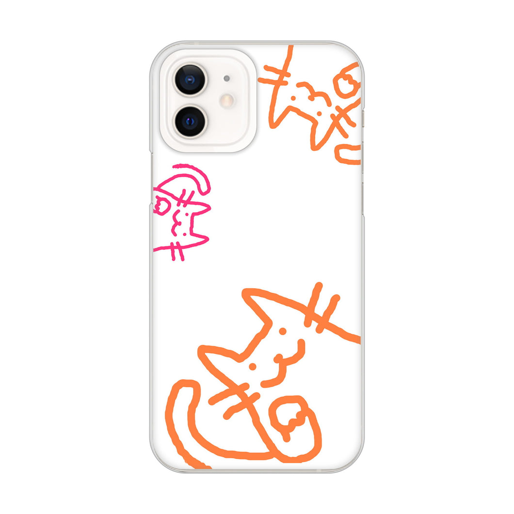 iPhone12 高画質仕上げ 背面印刷 ハードケース 【1098 手まねきする3匹のネコ】