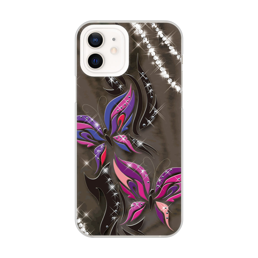 iPhone12 高画質仕上げ 背面印刷 ハードケース 【1164 キラめくストーンと蝶】