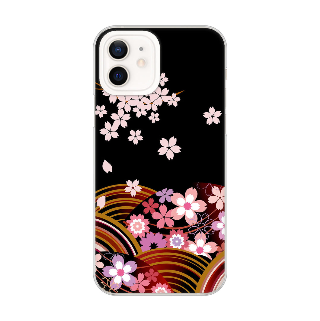 iPhone12 高画質仕上げ 背面印刷 ハードケース 【1237 和柄&筆文字・夜桜の宴】