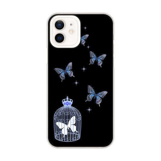 iPhone12 高画質仕上げ 背面印刷 ハードケース むかいあぐる 蝶の王冠鳥かご