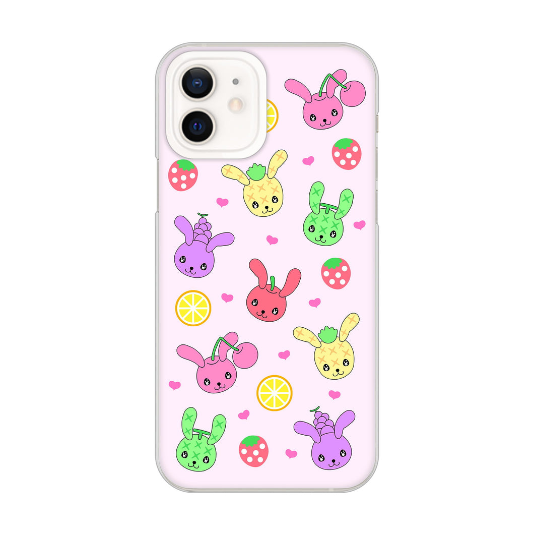 iPhone12 高画質仕上げ 背面印刷 ハードケース むかいあぐる フルーツうさぎのブルーラビッツ