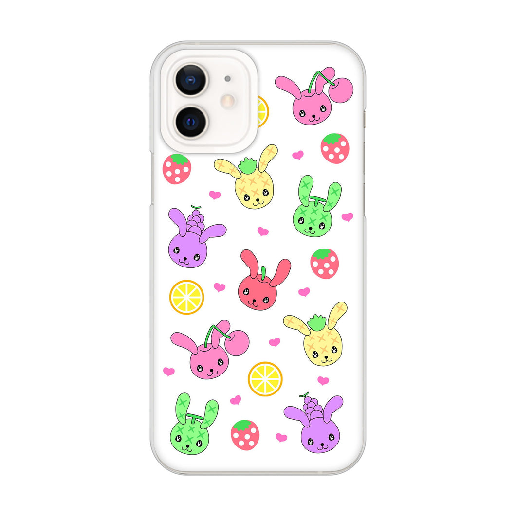 iPhone12 高画質仕上げ 背面印刷 ハードケース むかいあぐる フルーツうさぎのブルーラビッツ
