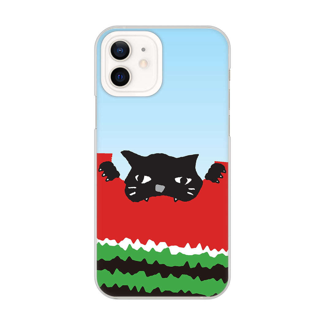 iPhone12 高画質仕上げ 背面印刷 ハードケース すいかをかじるネコ