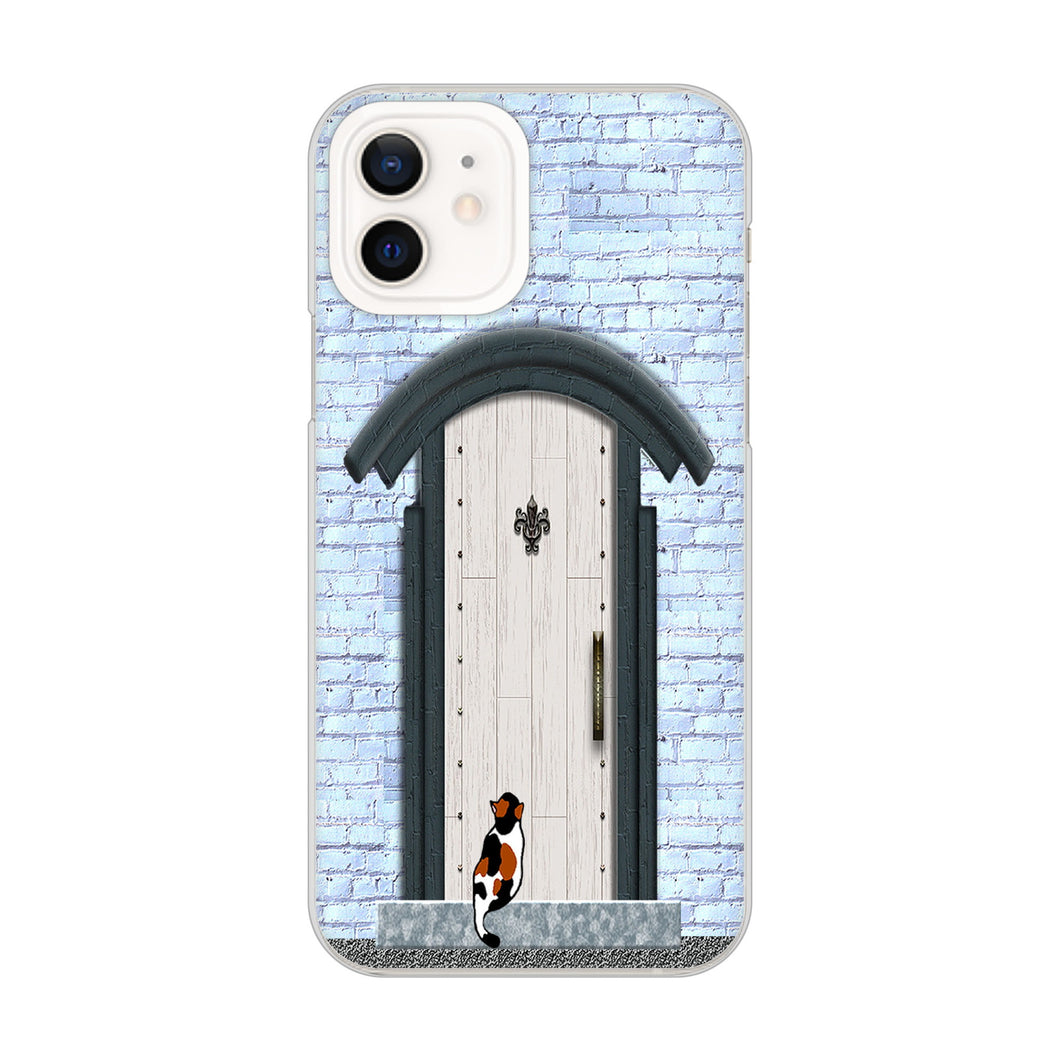 iPhone12 高画質仕上げ 背面印刷 ハードケース 猫とドア