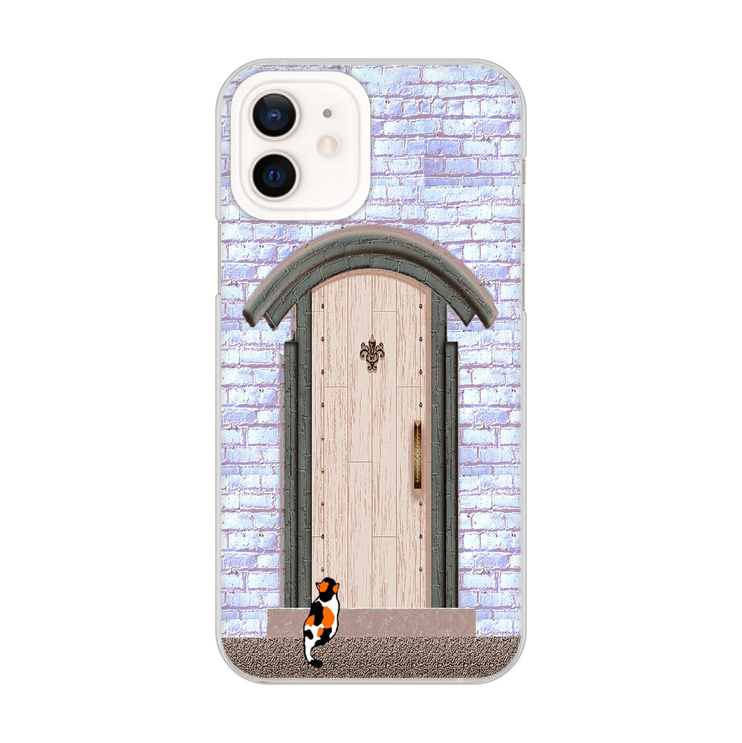 iPhone12 高画質仕上げ 背面印刷 ハードケース 猫とドア