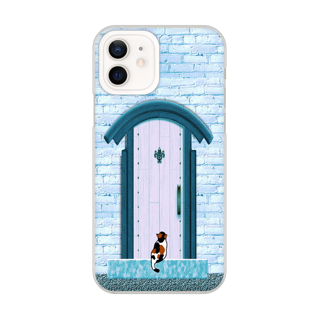 iPhone12 高画質仕上げ 背面印刷 ハードケース 猫とドア