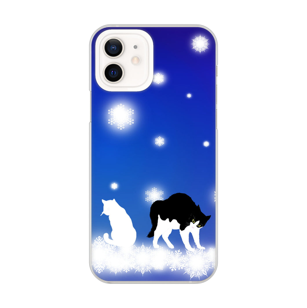 iPhone12 高画質仕上げ 背面印刷 ハードケース 【YJ335 雪の結晶 はちわれ】